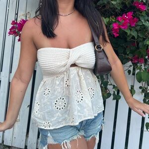 Ivory Cream crochet top with cotton bottom size M